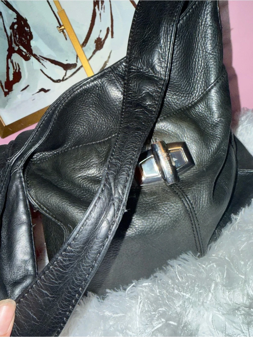 b. makowsky Black Pebbled Leather Hobo with Turn-Lock